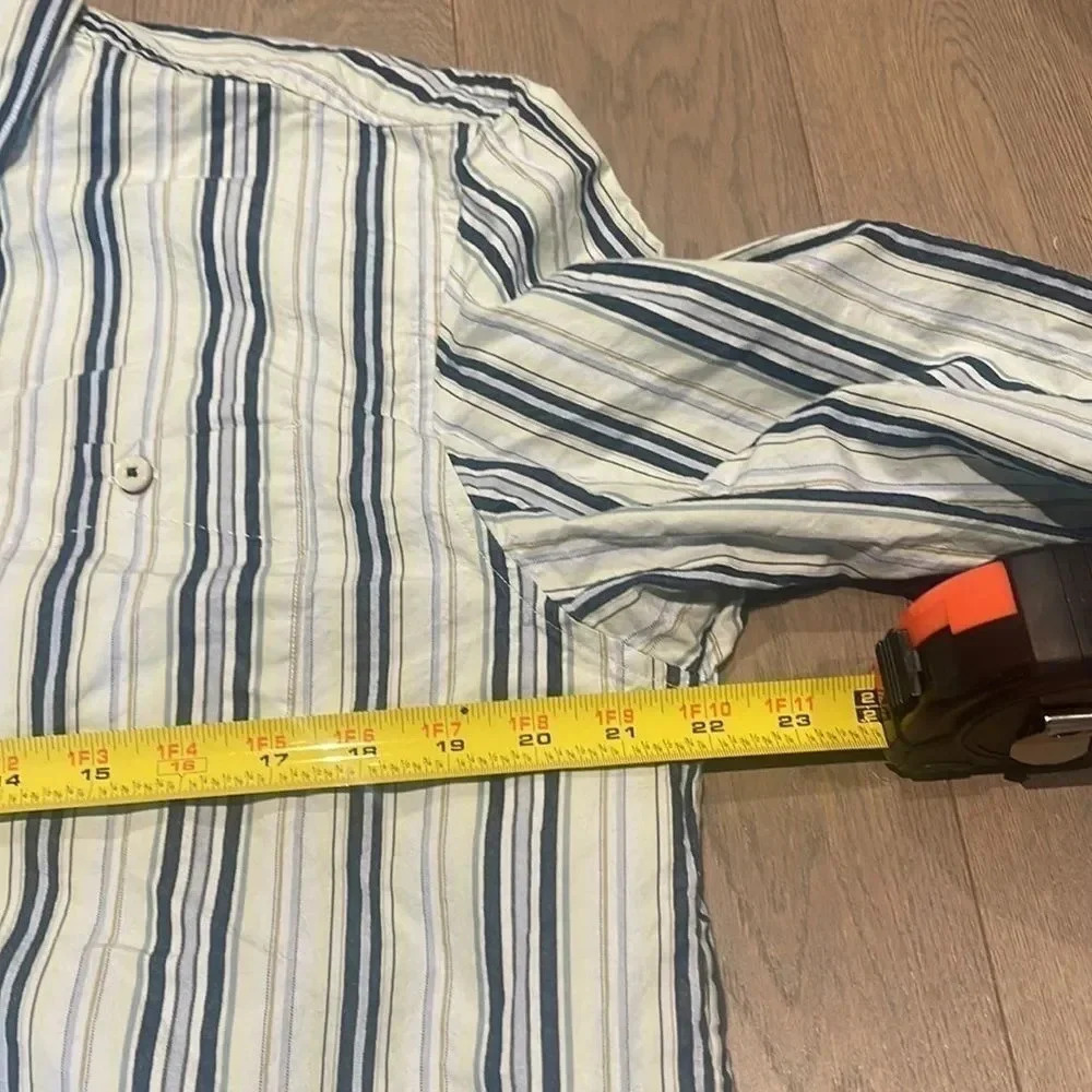 Tommy Bahama Men Size L White Blue Stripe Cotton Silk Shirt - Picture 9 of 10
